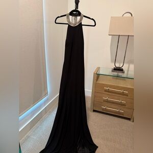 Mac Duggal Black Beaded Halter Gown